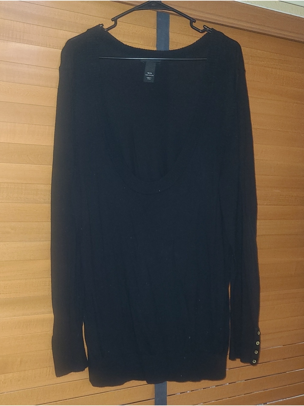 Lane Bryant Black Scoop Neck Long Sleeve Sweater with Button Cuffs